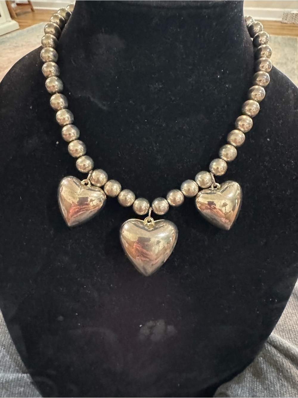 Silver Heart Bead Necklace - Women's Jewelry